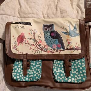 Brown and Cream Owl Print Women's Bag